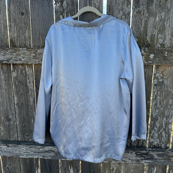 Victoria Secret 2 Piece Sky Baby Blue Satin Pajama Set XL Button Up Top & Pants - Picture 7 of 10